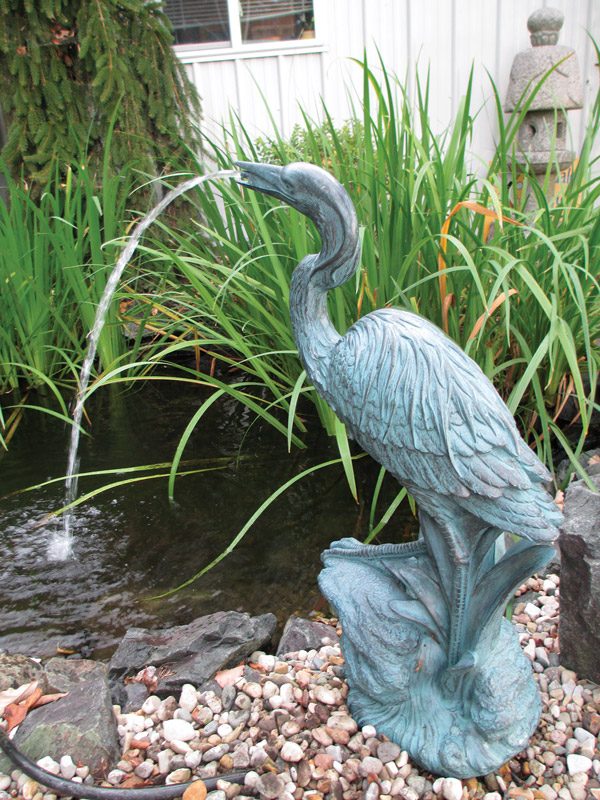 Bronze resin heron fountain from Aqua Doc